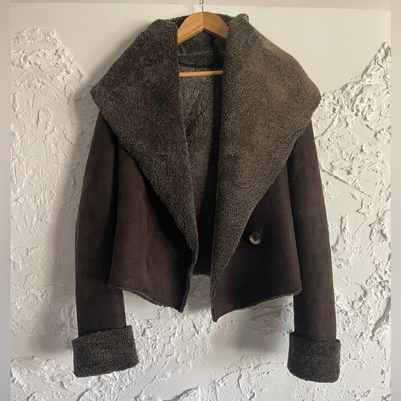 Rick Owen’s Brown Wool Coat, Large Lapels doubles as hood, long sleeves, vintage - Picture 2 of 9